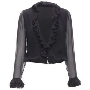Vintage Gucci Y2K Tom Ford Silk Ruffle Blouse size IT 42 Sheer Sleeves Cardi